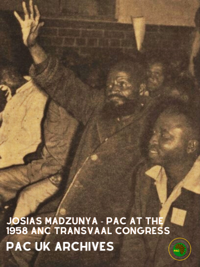 The PAC's Josias Madzunya continuously raises his hand with a call for 'point of priviledge, your honour' at the 1958 Conference of @myanc - held over two days at Orlando Communal Hall, Soweto. Image courtesy of PAC UK archives, hosted by @BishopsgateInst Pambiri nechimurenga!