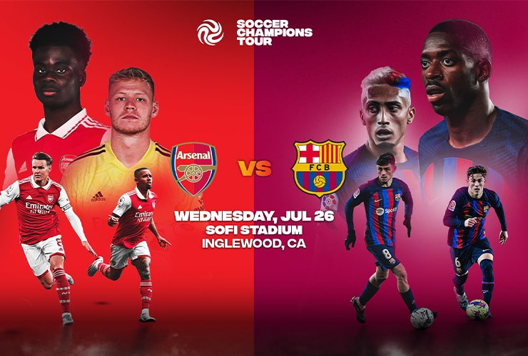 The Summer of Soccer is back as Champions Collide at SoFi Stadium when Arsenal take on La Liga Champions F.C. Barcelona on Wednesday, July 26th! This is your only chance to see clubs in SoCal! Tickets and Suites are on sale now visit https://t.co/4XyzjnRqtF for more information! https://t.co/HLl7iBaZvy