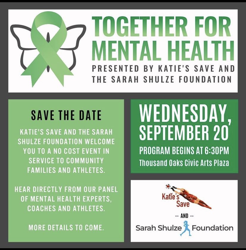 Save the Date! Katie's Save and The Sarah Shulze Foundation are proud to announce we will be hosting a no cost event in service to community families and athletes, Together For Mental Health on 9/20. This event will include a panel of mental health experts, coaches and athletes.…