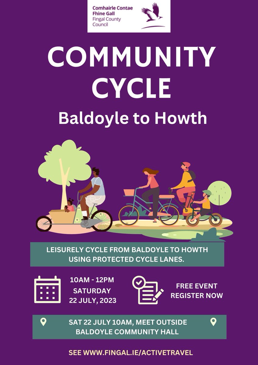 StephenMcGinn2's tweet photo. We've a lovely Community Cycled planned this Saturday 22nd July at 10am from Baldoyle Community Hall, you can register in advance or show up on the morning 

If you don't have a bike, pick up a Bleeper or TIER one near by
 
https://t.co/chQdn7cP2F

#ActiveTravel #CommunityCycle https://t.co/C7uj6nOz4S