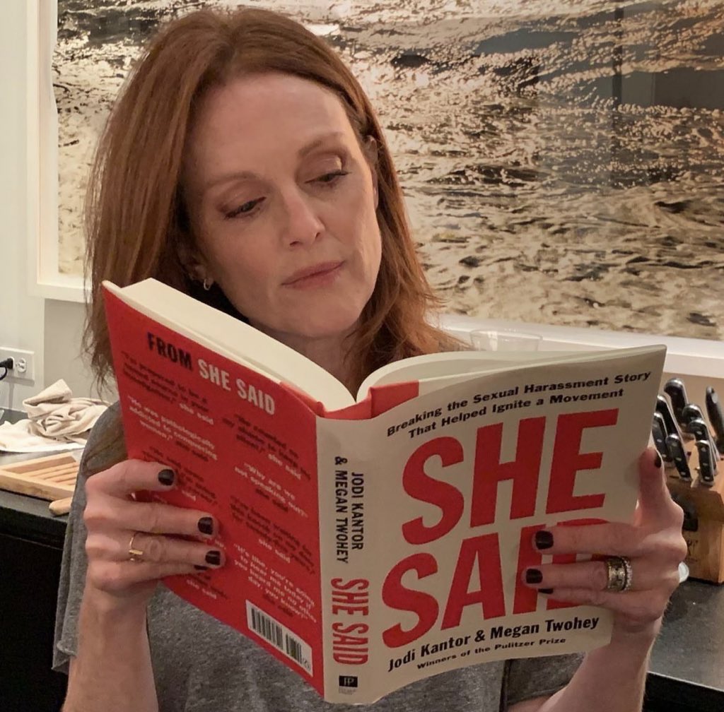 Julianne Moore reading “She Said” by @jodikantor and @mega2e #BookRecosFromCelebs #readmore #read #bookrecos #book #booktwitter #juliannemoore #metoo  #shesaid #jodikantor #megantwohey #harveyweinstein #nytimes #nonfiction #nonfictionbooks #farfromheaven #womenwhoread