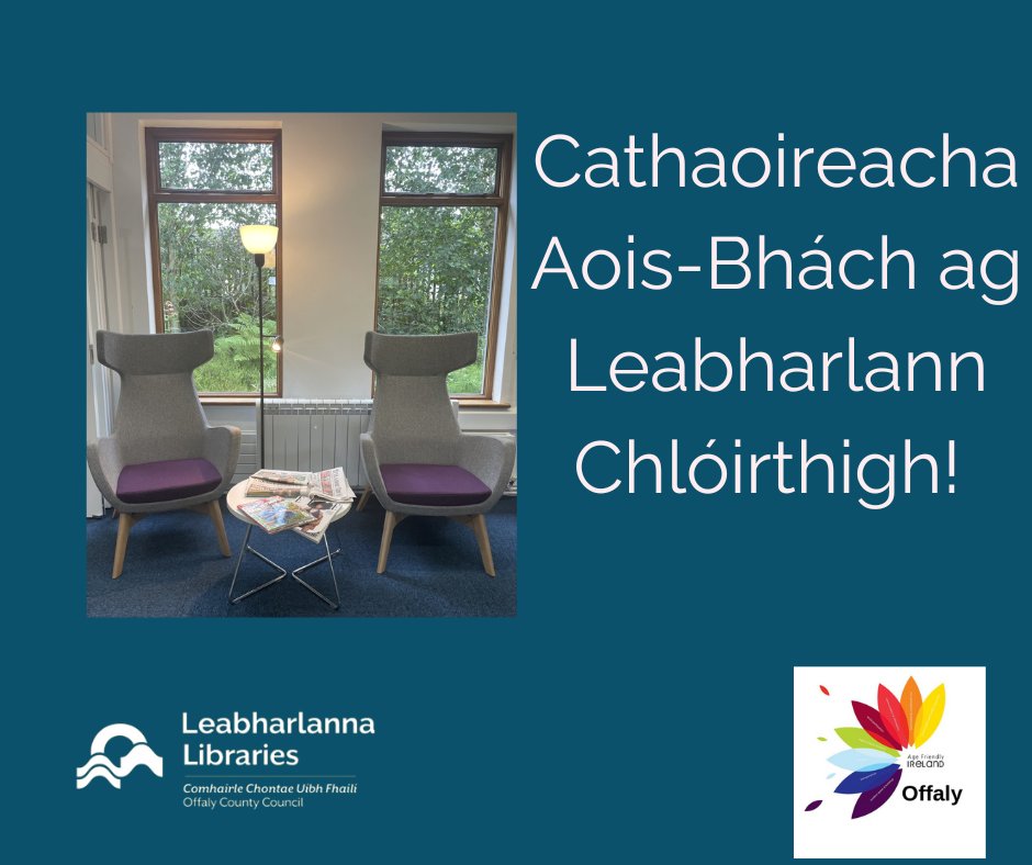 OffalyLibraries's tweet photo. Tá suíocháin an-chompordach ar fáil i Leabharlanna Chlóirthigh - #BuailIsteach chun leas a bhaint as ár suíochán Aois-Bhách agus brabhsáil an nuachtán, leabhar, nó fiú do ghuthán lenár WiFi!
#AgeFriendlyOffaly https://t.co/0ttjoHDCJT
