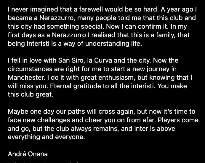 UtdModestus's tweet photo. Andre Onana says goodbye to Inter Milan 👋. https://t.co/T8PmzVCjn5