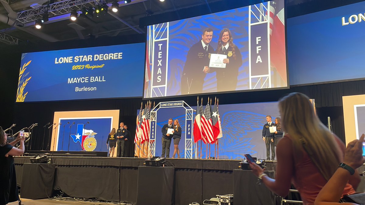 BurlesonISD's tweet photo. Congratulations to Mayce Ball, Haylei Browder, Addison Cain, Madisyn Combs, Avery Green, Brandon White, and Harman Groves on earning their Texas FFA Lone Star Degrees. This is the highest honor members can earn in the Texas FFA. #BISDstandout https://t.co/qmRW7hTiKZ