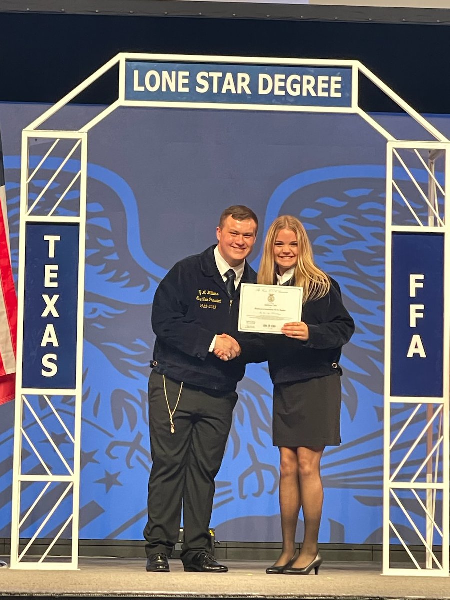 BurlesonISD's tweet photo. Congratulations to Mayce Ball, Haylei Browder, Addison Cain, Madisyn Combs, Avery Green, Brandon White, and Harman Groves on earning their Texas FFA Lone Star Degrees. This is the highest honor members can earn in the Texas FFA. #BISDstandout https://t.co/qmRW7hTiKZ