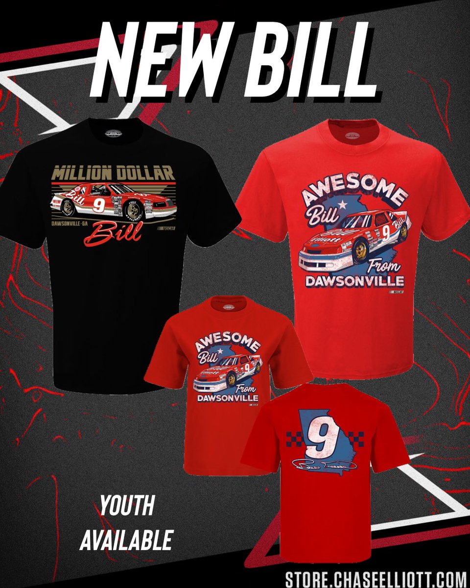 NEW BILL ELLIOTT styles available. Online for pre-order now! 🛒➡️ store.chaseelliott.com/collections/bi… #BillElliott | #ChaseElliott | #AwesomeBill | #MillionDollarBill