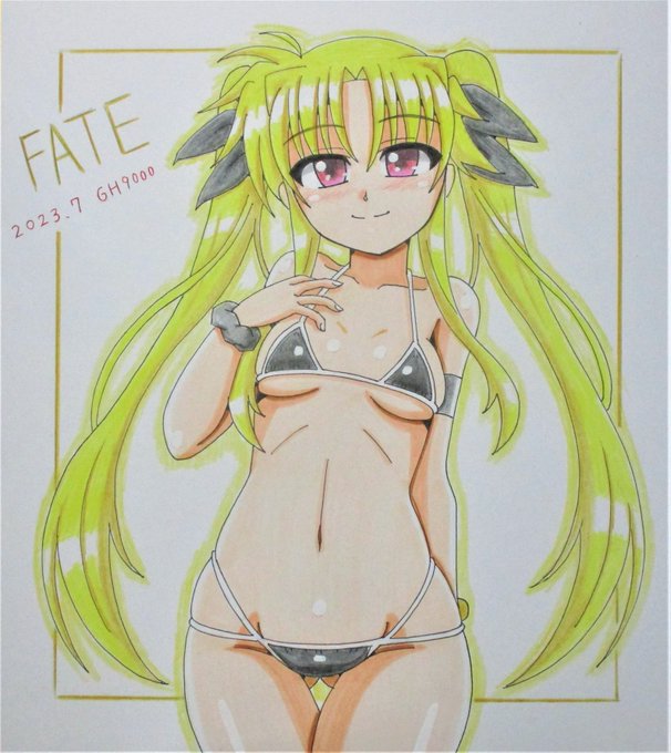 7月の色紙、小さめビキニの小さめフェイトちゃん、完成しました～😆😊 