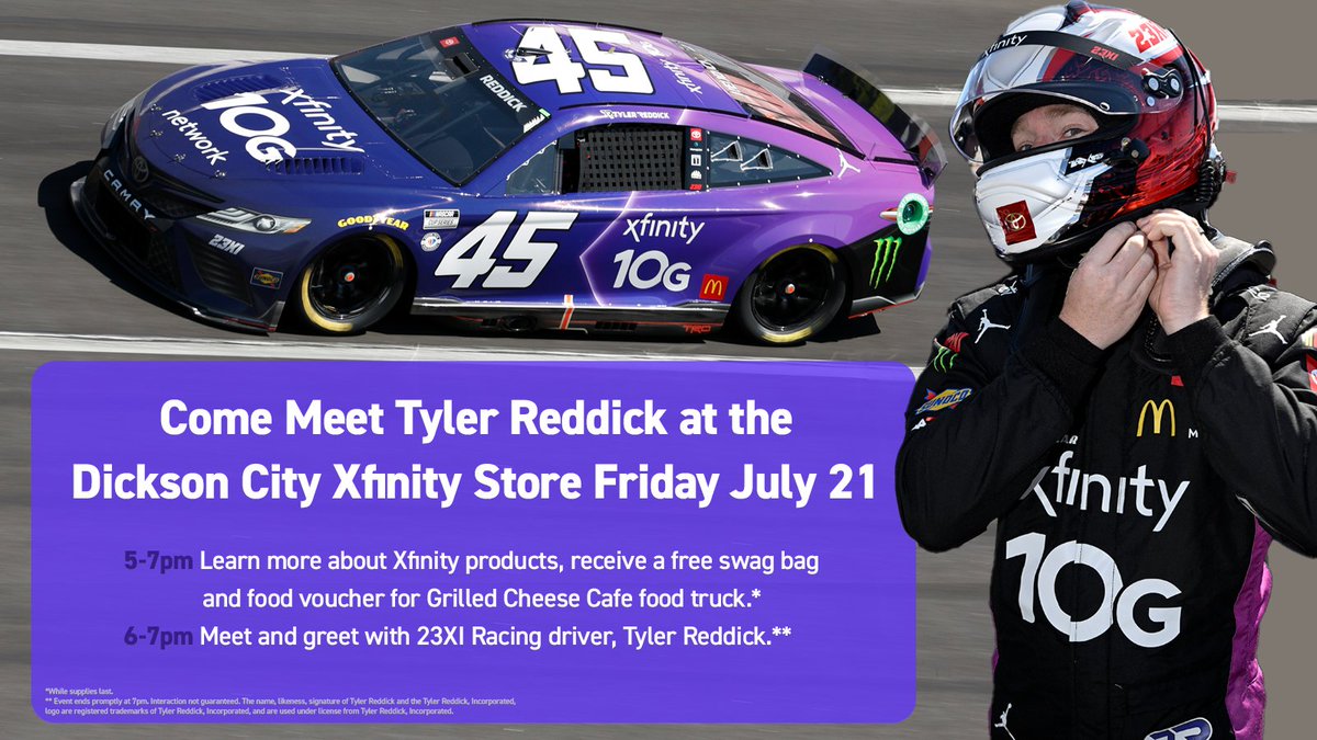 Come meet Tyler Reddick at the Dickson City Xfinity Store Friday, June 21 from 5-7PM