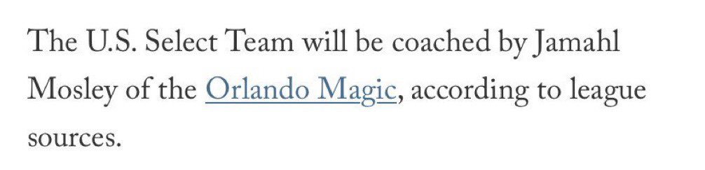 Coach Mosley is bout to impress ALOT this off season 

This is a HUGE Off-season win for the Magic

Banchero being on the Varsity USA roster after just his rookie year &amp; now Mosley getting a chance to coach JV with players like (Cade, Chet, Jalen Green, Keegan Murray, J-Dub, etc)