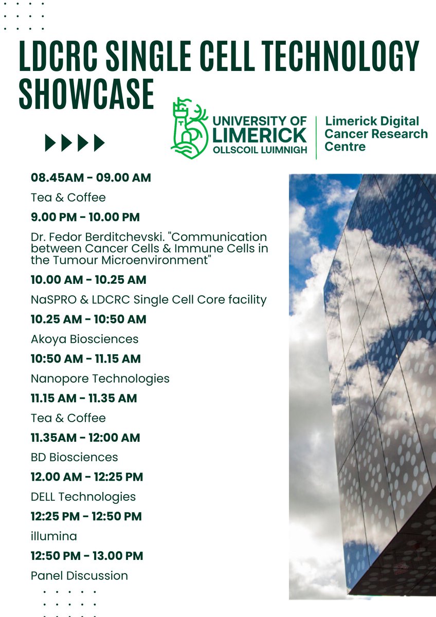 Join us for the LDCRC Technology Showcase. Jul 28 (9am - 1pm) at the Bernal Institute UL. Follow this Link to register for either in-person or virtual attendance (Zoom link to follow in coming days) eventbrite.ie/e/ldcrc-techno… #LDCRC #SingleCellTech #CancerResearch