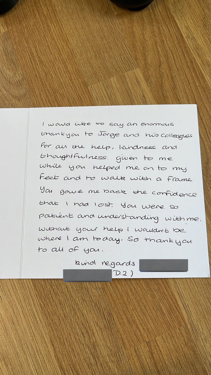 Incredible feedback from a patient for our physiotherapist Jorge @CabralPhysio and our colleagues. The work done here clearly means the world to this patient.   
👏👏👏 #rehabmatters #physiotherapy