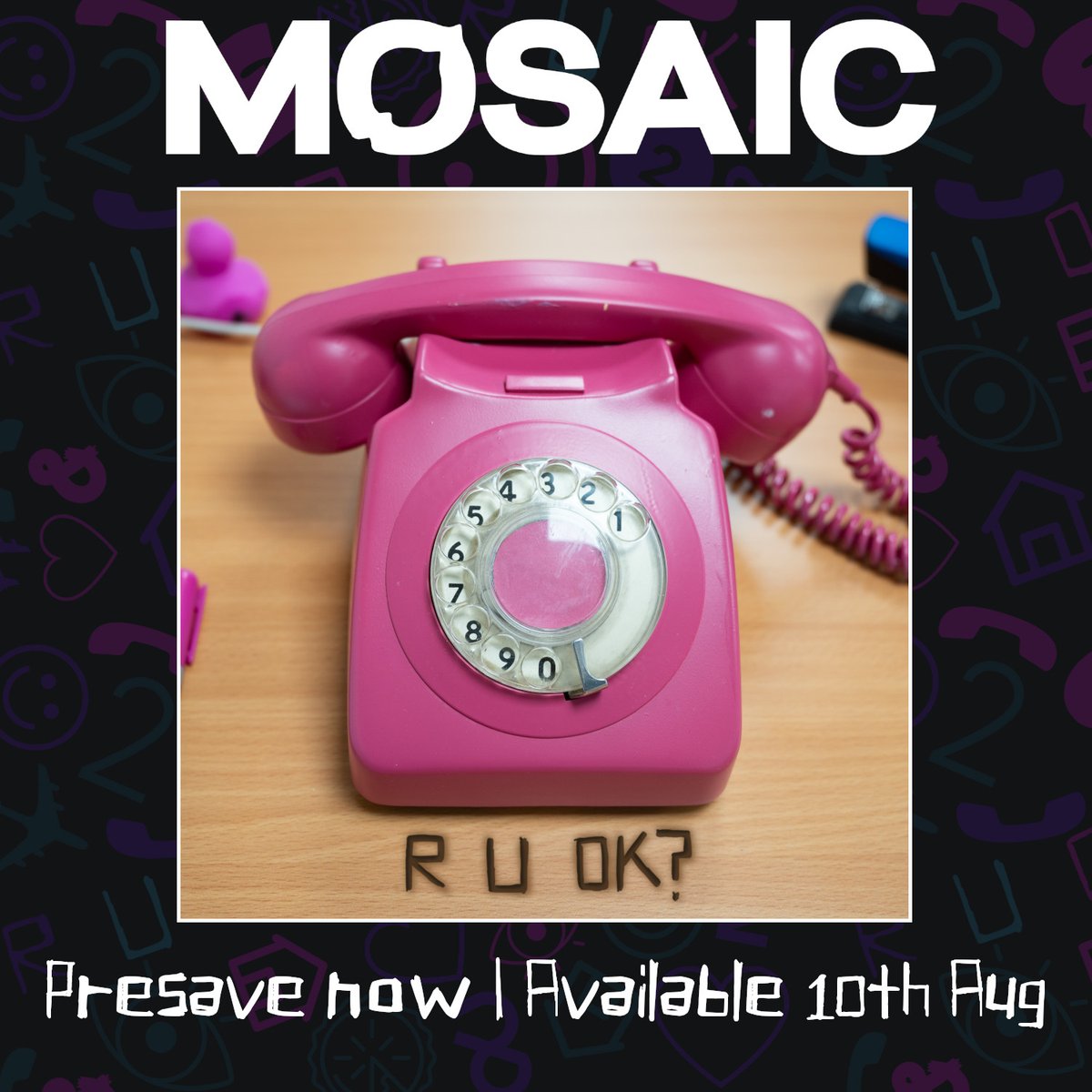 It's been a while... R U OK?
BRAND NEW MOSAIC! 10/08/23 PRESAVE NOW!
linktr.ee/mosaicmusicuk

☎
💜💙💖

#ukunsignedband #poprock #newmusic  #bristolmusic #altrock #alternative #poppunk #blink182 #ukpoppunk #ukalternative #mentalhealth #Bristol #weezer #wheatus #teenagedirtbag