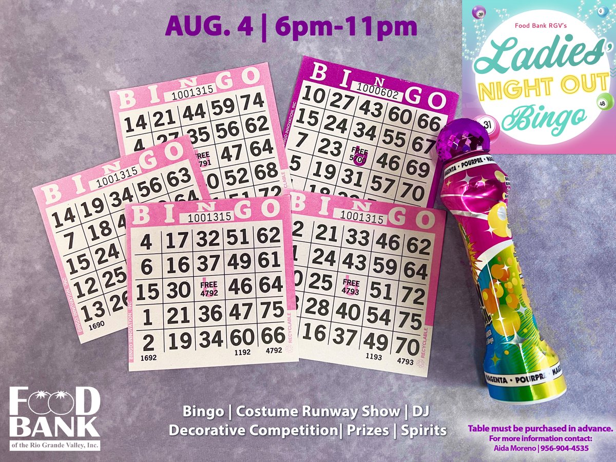 foodbankrgv's tweet photo. Calling all #RGV Ladies!  There's still time to secure your table for our Ladies' Night Out #Bingo. Contact Aida Moreno at 956-904-4535 | aidam@foodbankrgv.com for more information https://t.co/oiqD924IaA