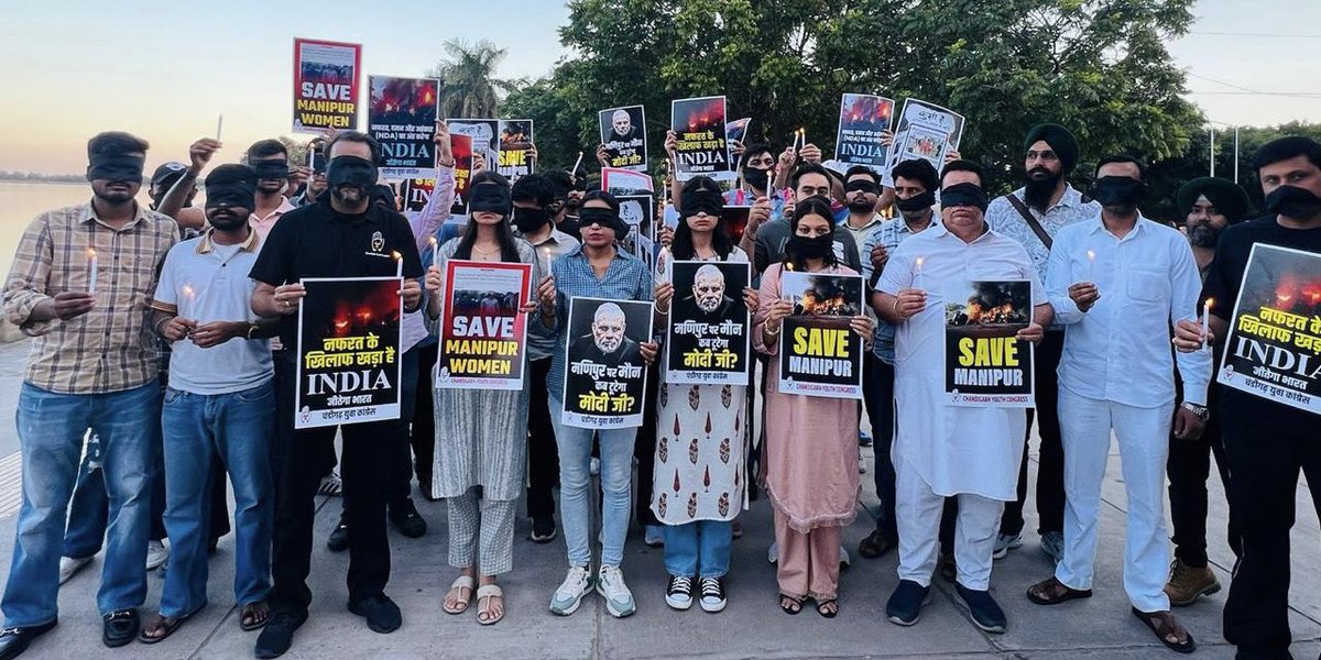 LubanaManoj's tweet photo. Today i alongwith my team of chandigarh youth congress carried out protest by organising candle march against the shameful act committed in Manipur.
#savemanipur #shameonBJP #whereisPM https://t.co/6ndseDNUcS