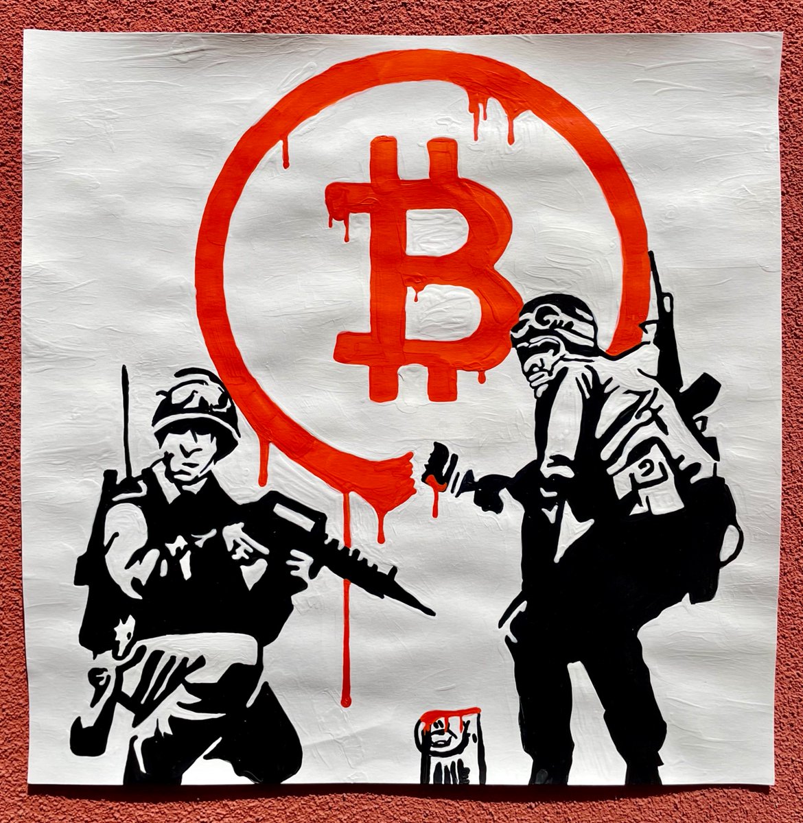 streetcyber_'s tweet photo. Attention! An investment opportunity
#1/1 Bitcoin Soldiers - Acrylic
Size: 40 x 40 cm / 15.7 x 15.7 in
Background: Museum Quality Hahnemühle Paper
Medium: Acrylic Paint
Edition: #1/1
Contact us for inquiries.
#Bitcoin #urbanart #streetart #makewarunaffordable #studioedition https://t.co/37V4oWaPnI