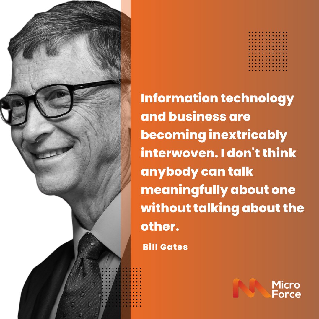 microforce_ng's tweet photo. Information technology and business are becoming inextricably interwoven. I don't think anybody can talk meaningfully about one without the talking about the other.
—Bill Gates
#microforce #informationtechnology https://t.co/sogKW9cs33