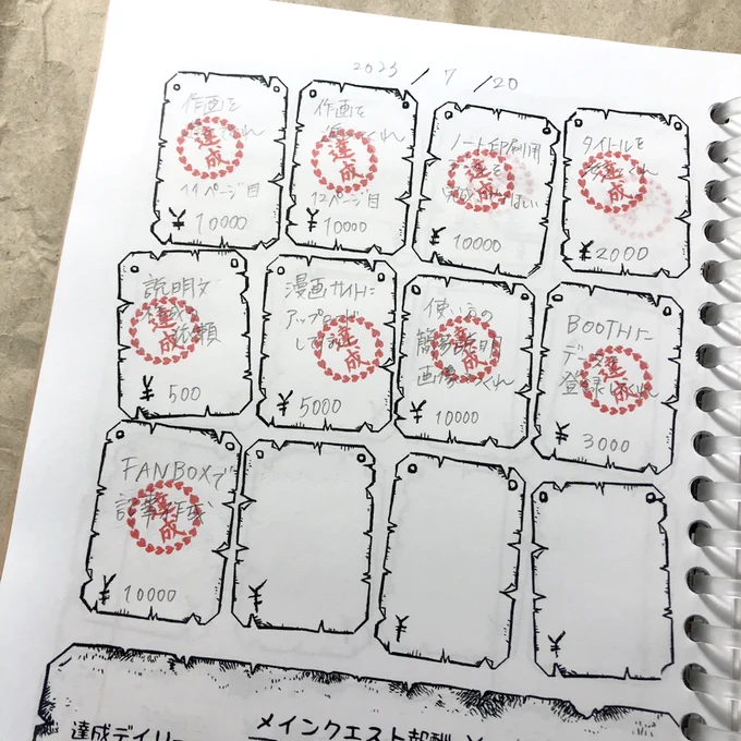 今日疲れたなーと思ったけど振り返るとめちゃくちゃクエスト達成しててそりゃ疲れるわとなった。 テンションやモチベ上げのためのふせんクエストだけど、「自分で自分にお疲れさま」の労いの意味でもいいね。 お金めっちゃ貯まってるので使い道の規模大きくしてもいいな。 #ふせんクエスト