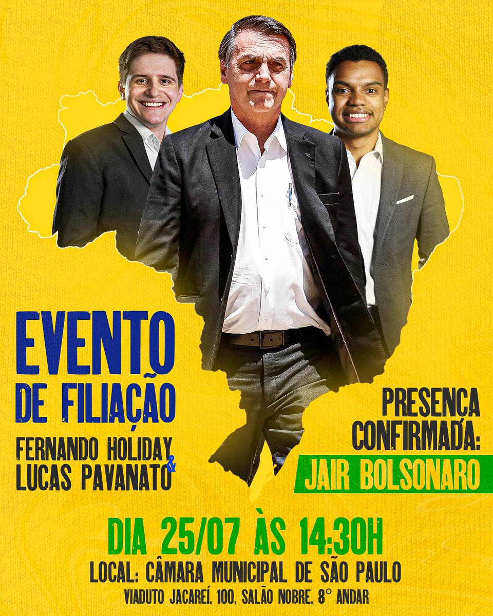 Para que a direita sobreviva e continue firme nos ideais de liberdade e na defesa dos nossos valores, precisamos estar mais unidos do que nunca.

Por isso, <a href="/lucaspavanato/">Lucas Pavanato</a> e eu temos a honra de te convidar para o nosso ato de filiação no PL que contará com a presença do Presidente