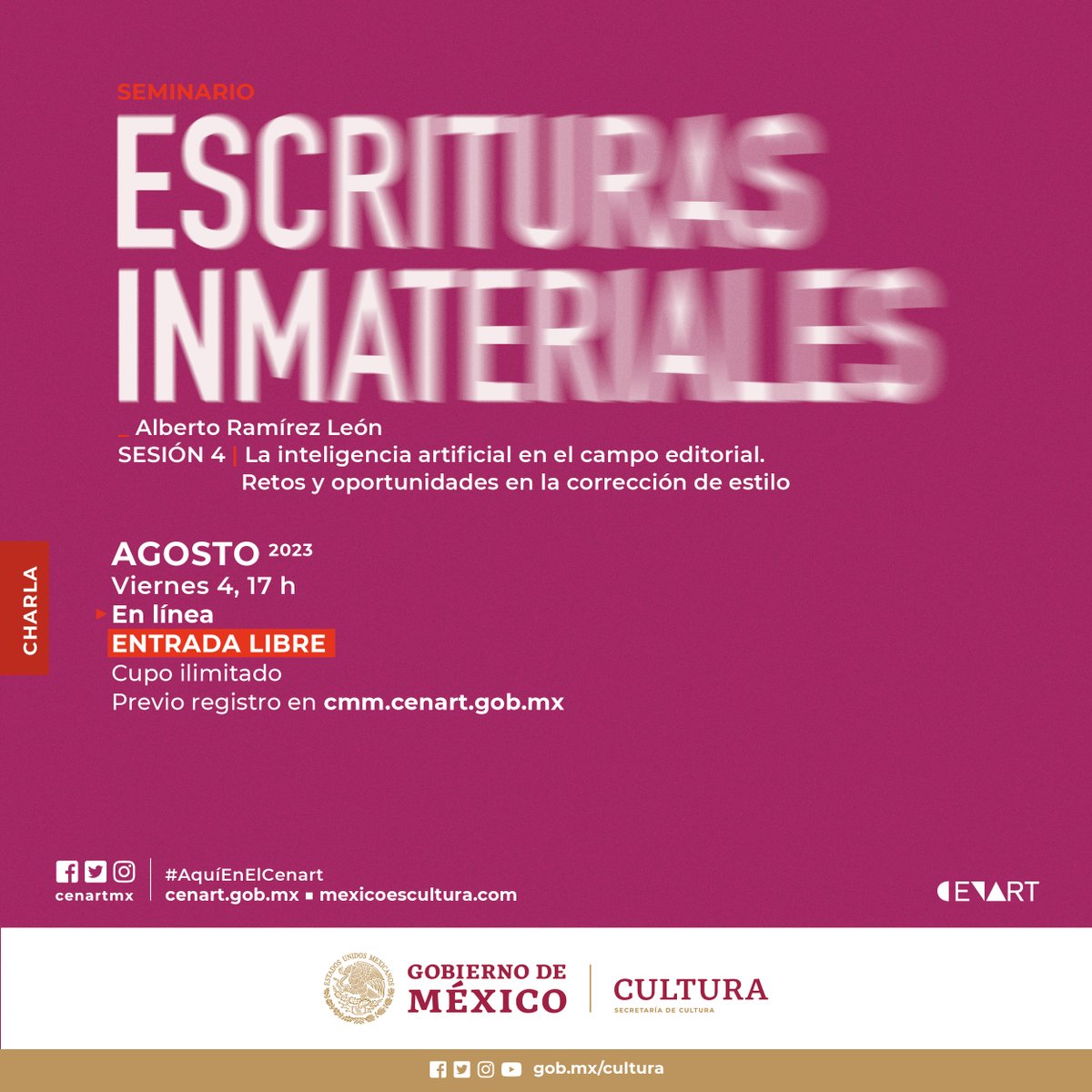 cmm_cenart's tweet photo. #EscriturasInmateriales es un encuentro para la investigación, el estudio y la reflexión sobre la escritura.
📌 Previo a la sesión realizamos una lectura que te compartiremos a tu correo electrónico, para dialogar sobre el tema.
Regístrate: https://t.co/CxtLZZh53K https://t.co/lnxsx9PLdE
