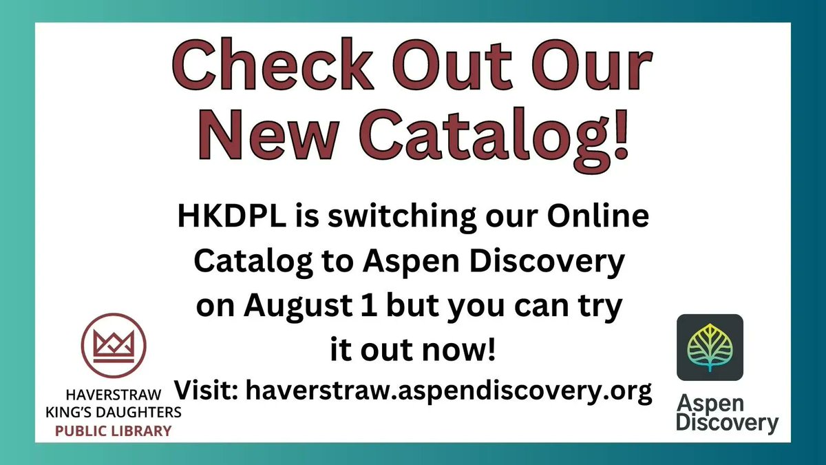 HKDPLibrary's tweet image. If there are any lists you created in the old catalog, you&apos;ll need to transfer them to Aspen Discovery by August 31 at the latest. 

For how to videos, please visit our YouTube page: buff.ly/44XBjJF 

#hkdpl #Library #LibraryCatalog #NewCatalog #AspenDiscovery