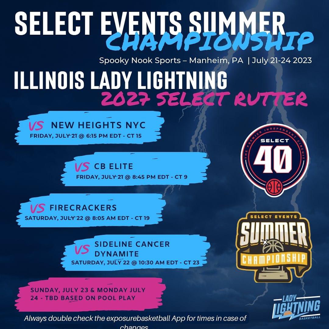 AveryLarma's tweet photo. Check out my schedule for the Select Events Basketball Summer Championship in Mannheim, PA, from July 21-24 at Spooky Nook Sports. 

@SelectEventsBB
@LadyLightningIL https://t.co/3YQag8Jw4a