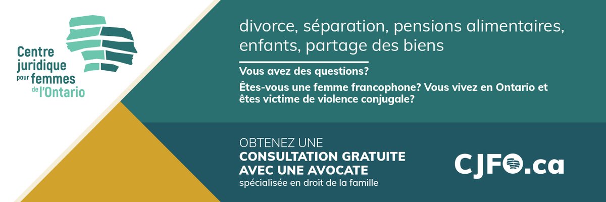 Connaissez-vous une femme francophone en #Ontario aux prises avec la #ViolenceConjugale? Le Centre juridique pour femmes de l’Ontario offre des  consultations gratuites avec une avocate spécialisée en droit de la famille! Découvrez le nouveau site ➡️ cjfo.ca