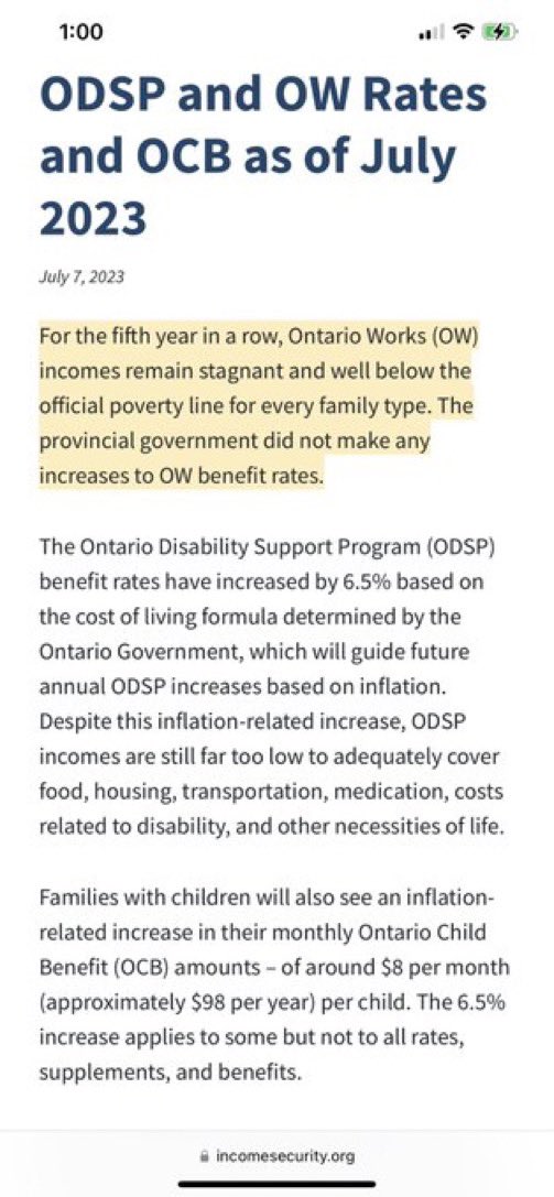 📣 Don't know who needs to hear this but if you can't survive on $1300 a month (#ODSP after indexing for inflation for a single person as of July 31) you REALLY can't survive on $770 a month. Like, at all. #killingthepoor @ONSocialService