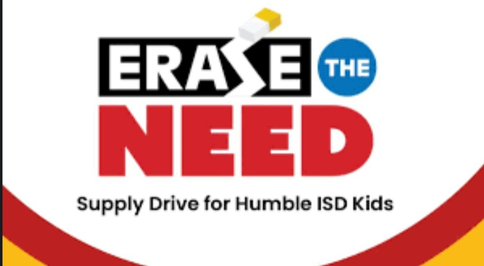 HumbleISD_CBS's tweet photo. We are thrilled to announce the upcoming  "Erase the Need" school supply distribution event on July 28, 2023 at Second Baptist Church Kingwood from 8:00 am -2:00 pm! We can't wait to see you there! https://t.co/ZbYHa2j7uI
