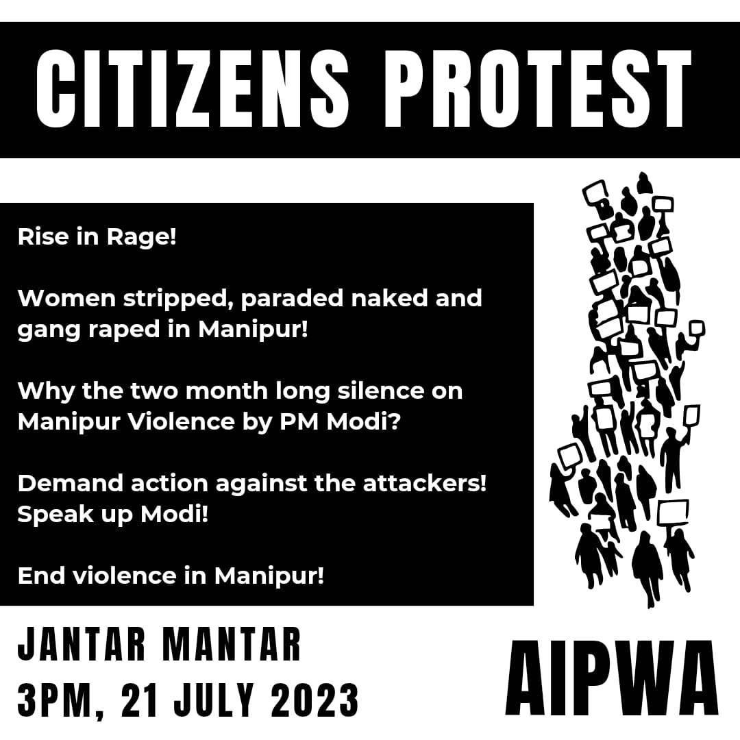A citizens call has been given tomorrow in Delhi at Delhi by women organizations in protest against the parading and gang rape of Kuki women in Manipur. While tribal Kukis are being killed and women subjected to severe form of sexual violence, the CM/HM waited &amp; remained unmoved.