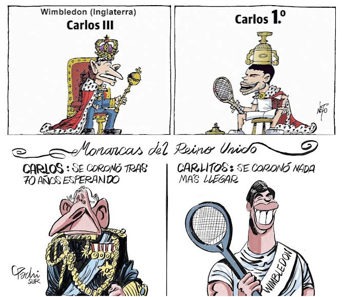 Charles vs. Carlos por
Neto @lavozdegalicia 
y @Pachi_Idigoras @DiarioSUR 

➕#humor s/ #carlosalcaraz #wimbledon2023 #cartoon #cartoon 
👉vetustideces.blogspot.com/2023/07/alcara…