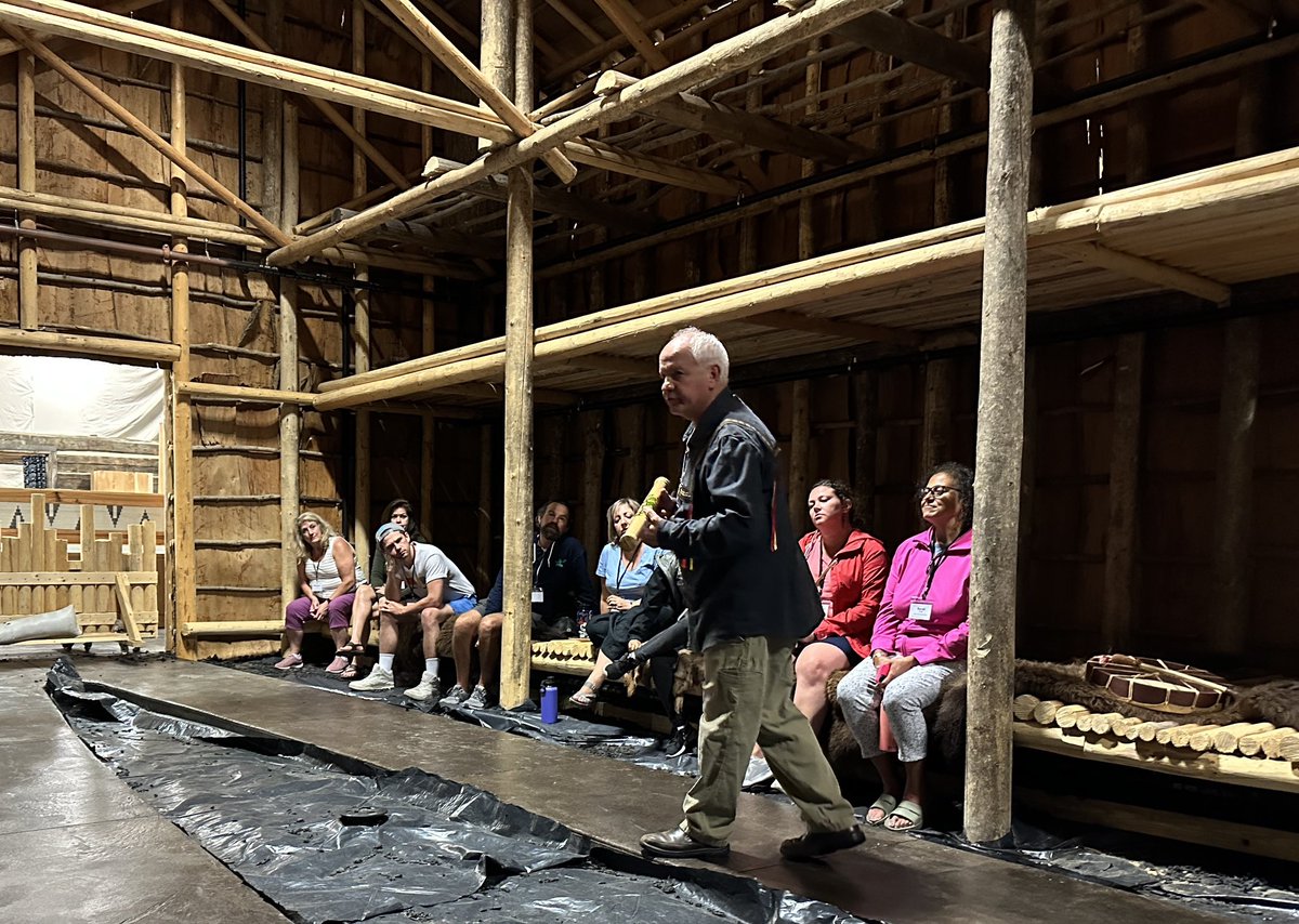 Our group was invited into the longhouse “Learn from the past and change with the times” Chief Ted Roll from the Wyandot of Anderdon #LocLore2023 #PlaceBasedEd #RootedInPlace