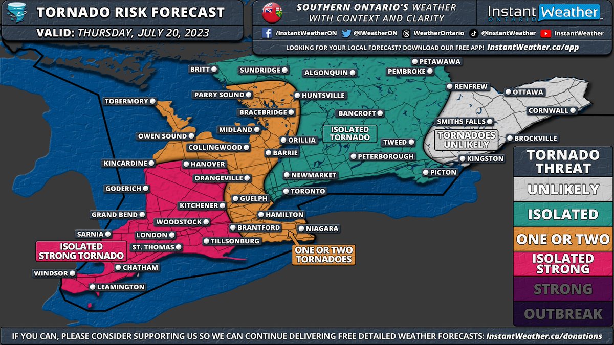 IWeatherON's tweet image. #ONStorm #ONwx 🟣 UPDATE: Significant Severe Weather Outbreak Possible in Southern Ontario on Thursday 🌪️

📅 Thursday, July 20, 2023

Read our forecast for the latest details ⬇️
instantweatherinc.com/ontario/foreca…

We can’t emphasize enough how serious and dangerous it could get this…