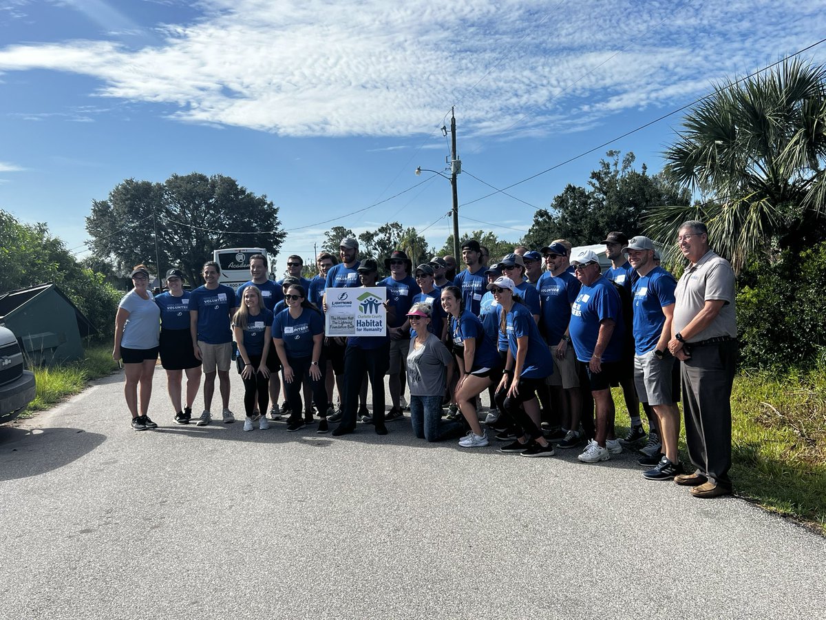 LightningFDN's tweet photo. Members of our Vinik Sports Group team are spending another day supporting Habitat for Humanity Hurricane Ian rebuild efforts, this time at two different house sites in Charlotte County! https://t.co/rGIaUS9ChQ