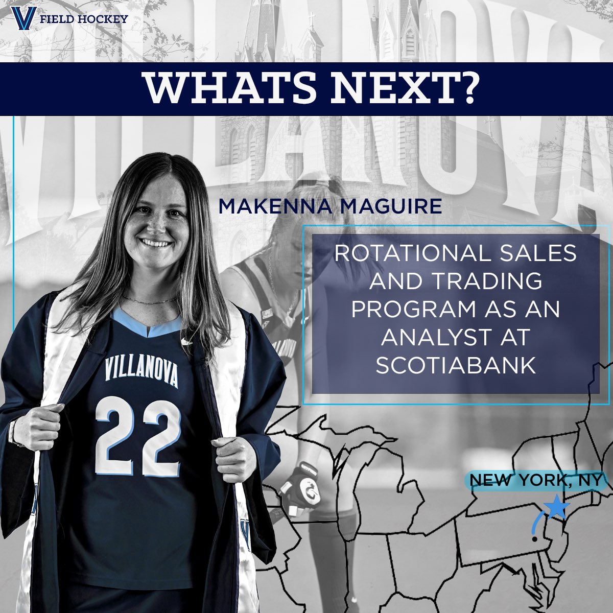VillanovaFH's tweet photo. What’s next for 2023 graduate Makenna Maguire? She’s using her Masters in Finance in her new role at ScotiaBank!
#NovaGrad https://t.co/vi379Z5zlg