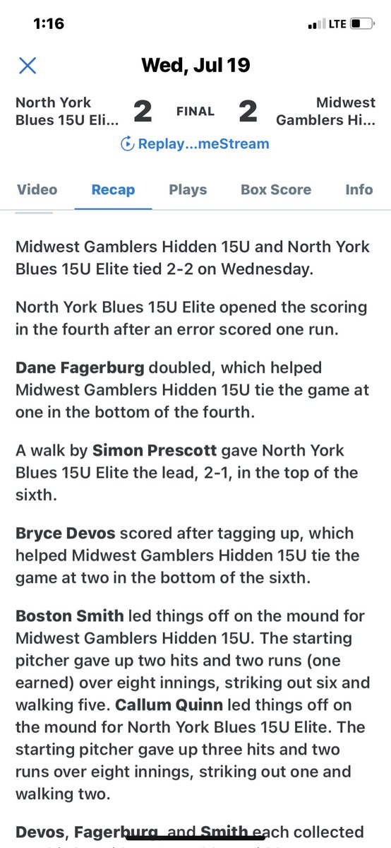s48442943's tweet photo. Complete 8 inning performance on the mound in Michigan.  119 pitches over 8 innings with 2 hits allowed and 1 earned run https://t.co/CuwoDi0nRD