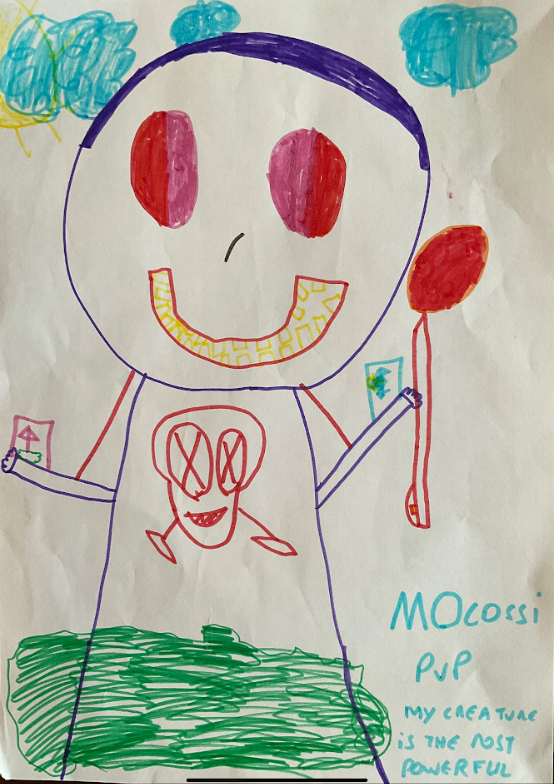 AlexMocossi's tweet photo. My Son's Creature is the most powerful. It has a gun for a weapon and can beat everybody. My son has this idea after watching one of his old drawing. #MocossiWUF #Mocossipvp #contest8 https://t.co/060HVtK7hY