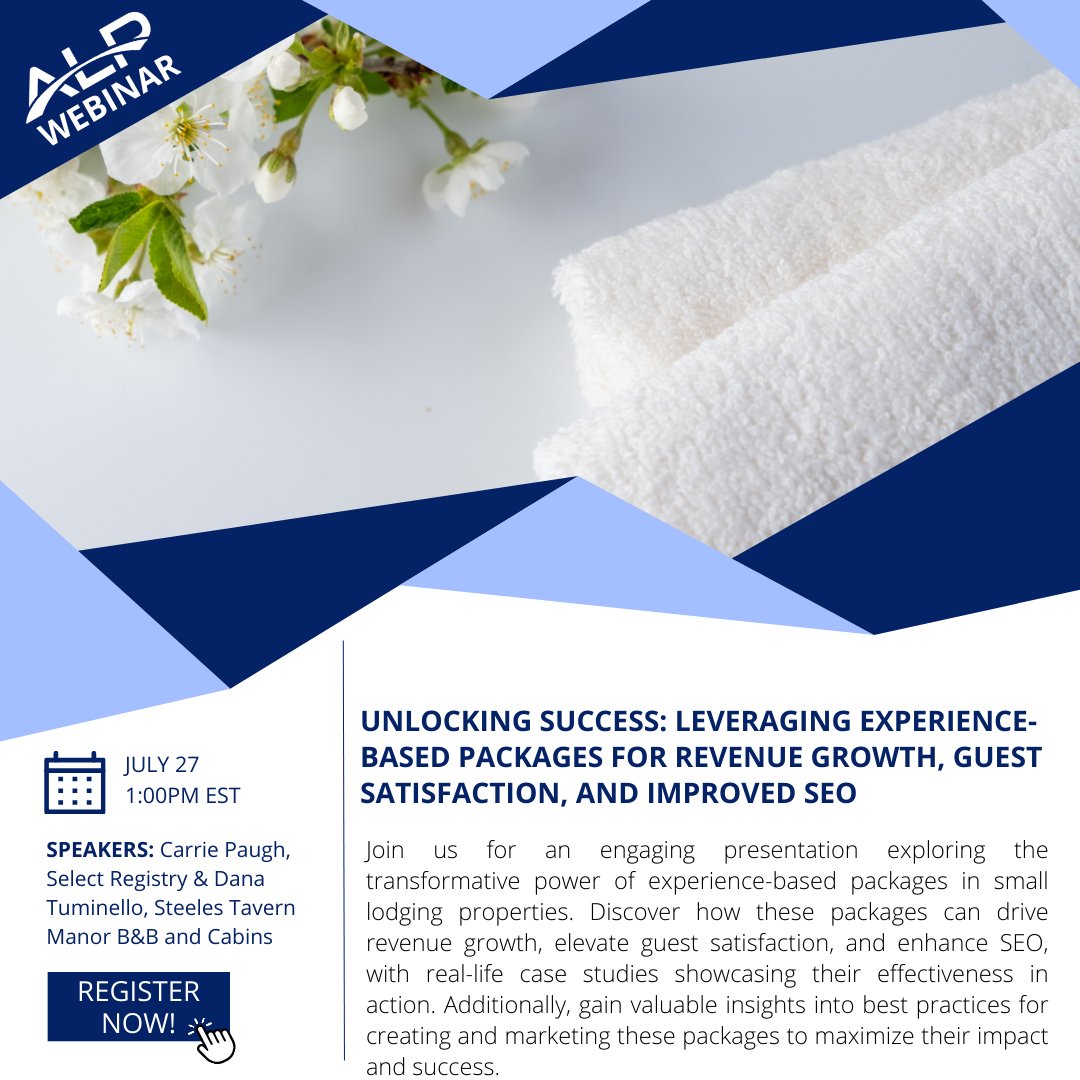 ALPLodging's tweet image. 🌟 𝗨𝗣𝗖𝗢𝗠𝗜𝗡𝗚 𝙁𝙍𝙀𝙀 𝗔𝗟𝗣 𝗪𝗘𝗕𝗜𝗡𝗔𝗥 🌟 𝗥𝗘𝗚𝗜𝗦𝗧𝗥𝗔𝗧𝗜𝗢𝗡 𝗟𝗜𝗡𝗞: bit.ly/3rwCCR3 

Not an ALP Member? 𝗝𝗢𝗜𝗡 𝗡𝗢𝗪: bit.ly/3IV7Ze5