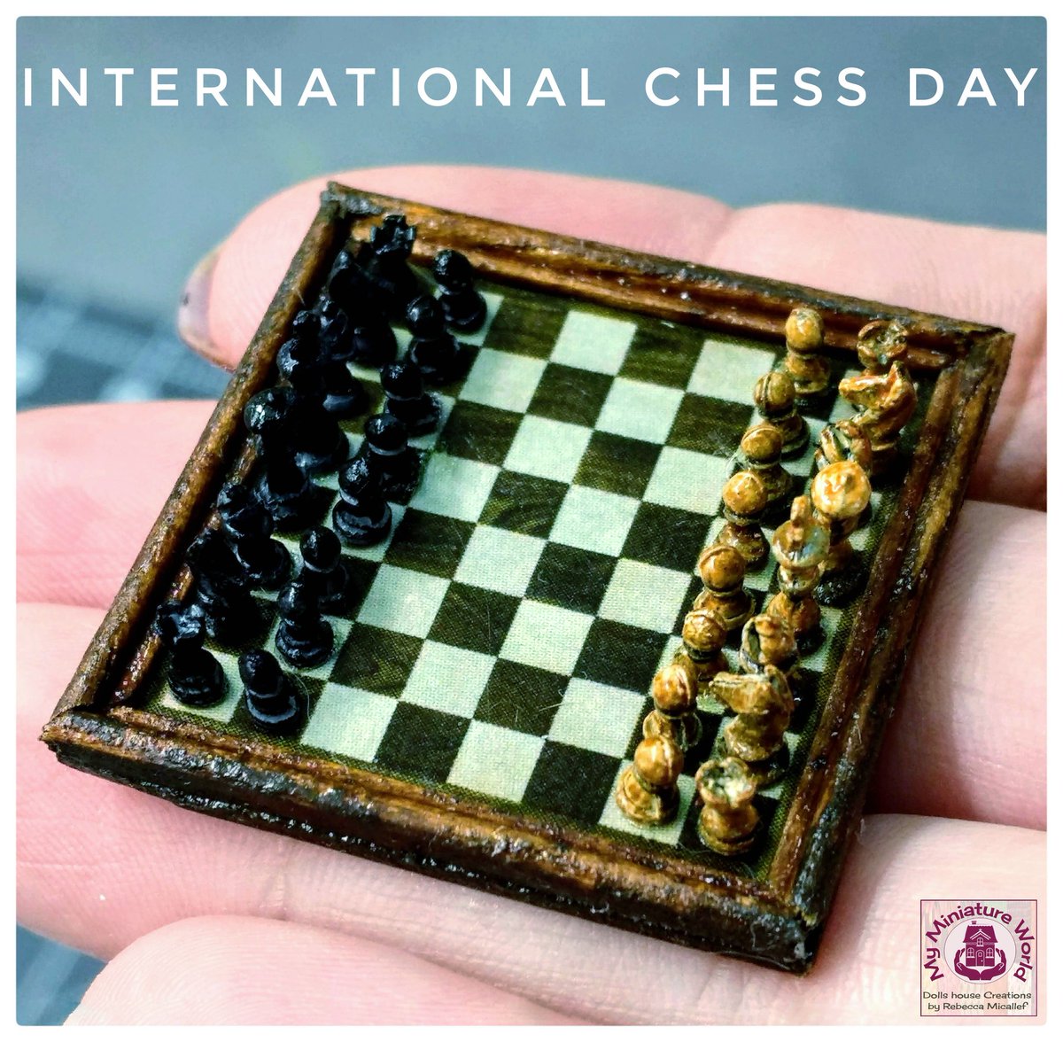 Today is International Chess Day. A miniature Chess Board game that I did. The Chess Pieces were hand painted by my father.

#dollshouse #miniatures #miniaturist #chess #chessboard #chesspieces #handpainted #nationalchessday #chessday #picoftheday #photooftheday