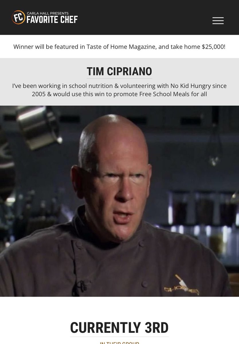CipTraining's tweet image. NOW IS THE TIME! The #favoritechef competition is heating up! In order to advance I need to be #1 in my group on Thursday (7/20) to advance to the Quarter-Finals.
favchef.com/2023/tim-cipri… 
#WHConfHungerHealth #iworkforgenmills #cheflife #schoolnutrition  #ANC23 #NoKidHungry