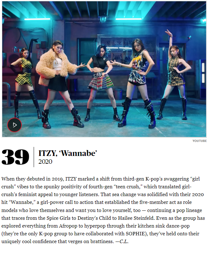 ITZY Worldwide Team on Twitter "[The 100 Greatest Songs in the History