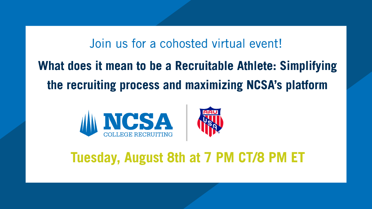 TheRealAAU's tweet image. Join us for a cohosted virtual event with NCSA College Recruiting on Tuesday, August 8th at 7pm ET and learn what it means to be a recruitable athlete and simplifying the recruiting process!

Register today: bit.ly/46Uzizo