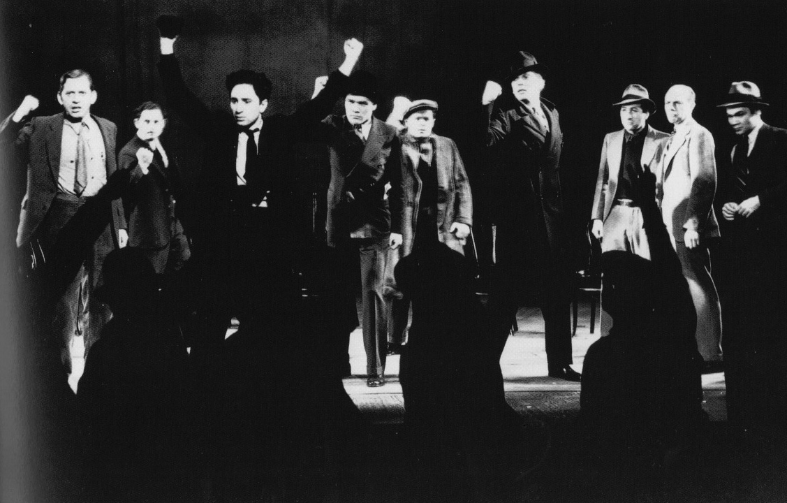 MeisnerActor's tweet photo. Still photo from #WaitingForLefty by #CliffordOdetes co-directed by #Meisner and #Strasberg, produced by #TheGroupTheater in January, 1935. The show struck a NYC nerve culminating in 28 curtain calls, the audience then erupting into the streets in both argument and celebration. https://t.co/IUT5L3VWu2