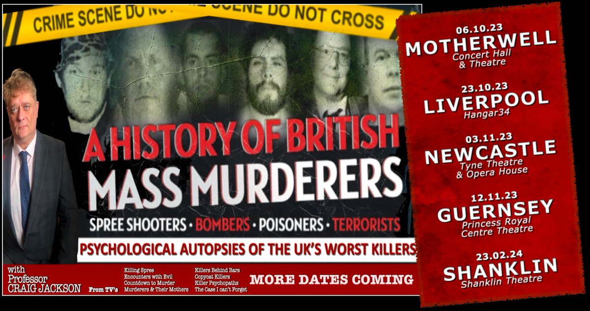 + + NEW SHOW COMING + + + + A HISTORY OF BRITISH MASS MURDERERS + + First confirmed venues for the brand new show in '23 & '24 focusing on the UK's Mass Killers. Tickets online soon, direct from venues. More dates TBC. #UKMM