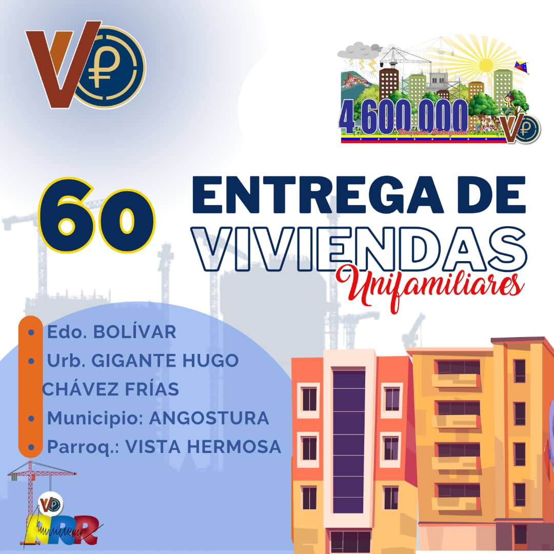 Minhvi_Oficial's tweet photo. #EnVivo||  La #GMVV en el edo. #Bolívar entrega 60 viviendas unifamiliares, ubicadas en el Urb. “Hugo Chávez” de la Pquia. Vista Hermosa, Mpio Angostura del Orinoco, en el marco de la develación del Hito 4.600.000 hogares dignos  #GMVVEsRevolución https://t.co/igY4UKHKBC