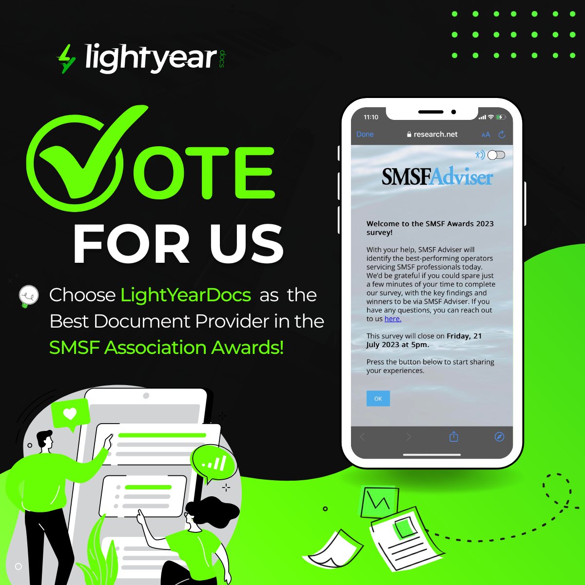 [Vote for LightYear Docs] 💚 SMSF Adviser needs your voice to identify top performers. If you're a LYD member, please spare a moment to vote for LightYear Docs as your go-to SMSF document provider and education platform. bit.ly/3K1TW6T