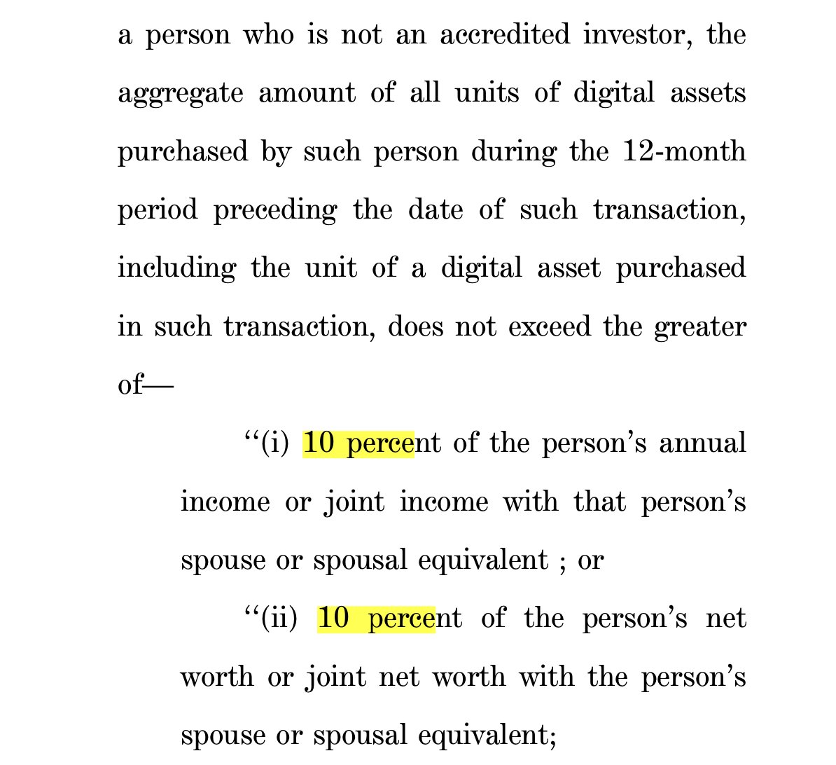 New crypto bill has dropped.

Non-accredited investors will not be able to purchase more than  10% of their household annual income or net worth on digital assets per year.

Do we still want to #FireGensler or nah?