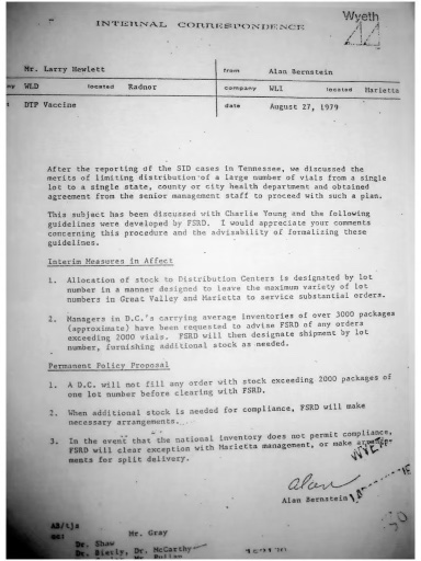 DrJudyAMikovits's tweet image. Instead of dealing with the issue of vaccine safety after many deaths following the DTP shot in kids, Wyeth in 1979 (now Pfizer) instructed the vials to be evenly distributed across the country in order to avoid obvious clusters of death &amp;amp; injury. 
Watch @RobertKennedyJr explain…
