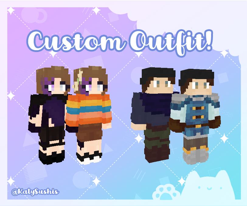 KalySushis's tweet photo. 🍣𝐌𝐢𝐧𝐞𝐜𝐫𝐚𝐟𝐭 𝐒𝐤𝐢𝐧 𝐂𝐨𝐦𝐦𝐢𝐬𝐬𝐢𝐨𝐧𝐬
I've moved ALL my commissions to #VGen! @ https://t.co/akNJ5CprUq
You can get:
♡ Custom Minecraft Skins
♡ Custom Outfits
♡ Surprise Skins!
#mcyt #minecraftskin #commission #Fanart #VTuber #commissionsopen #mccrising https://t.co/Q81BLf42U5
