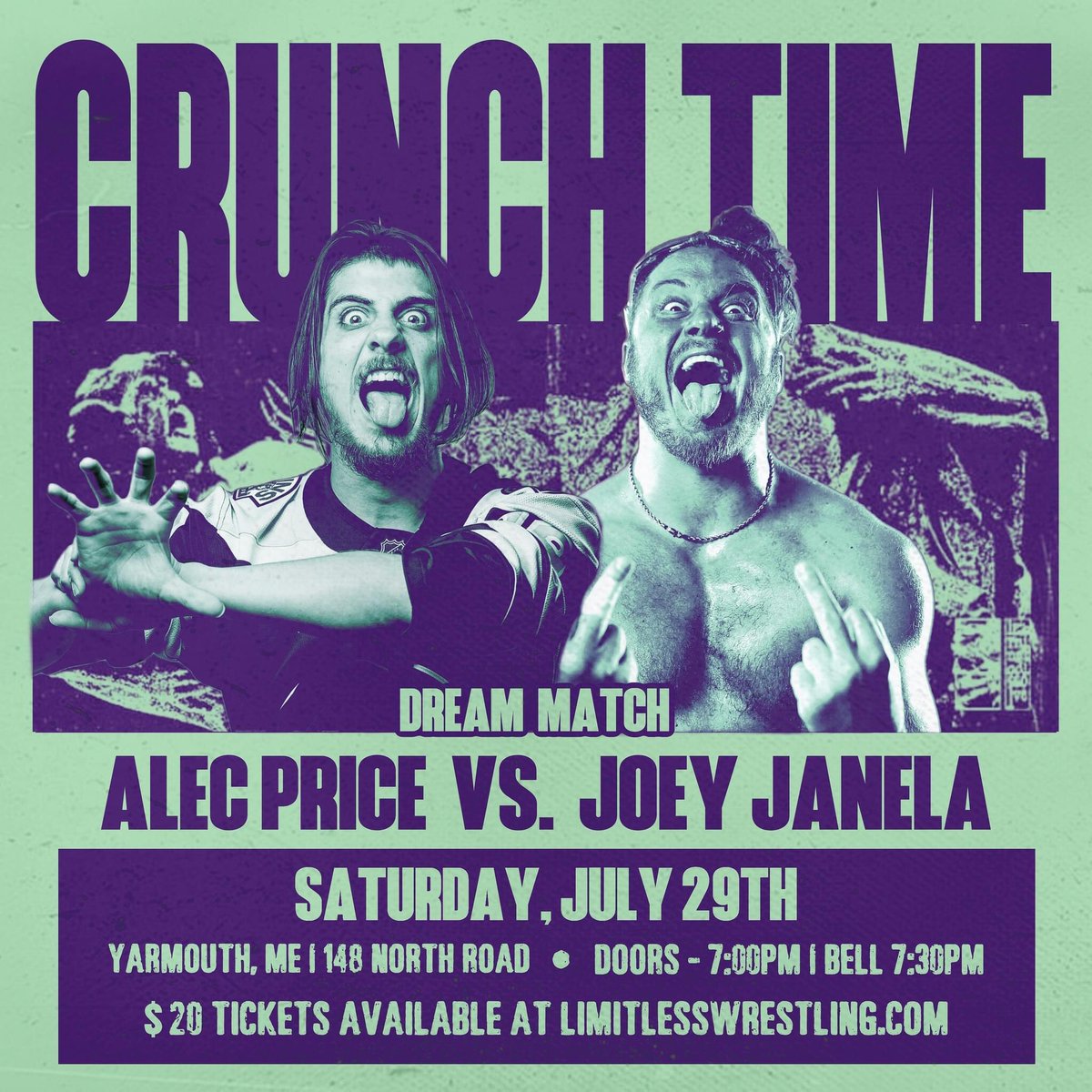LWMaine's tweet image. 🚨 LOW TICKET ALERT for #CrunchTime on Saturday, July 29th in Yarmouth, ME!

• @JANELABABY v. @ThePrizeCityOG
• @GNARLSGARVIN v. @LuckyWrestling
• @RipFNByson v. @MacDanielsTMA 
• @AvaEverett_ v. @b3cca4ever
• TDT v. ATR

📺 Streaming LIVE on IWTV!
🎟 LimitlessWrestling.com/tickets