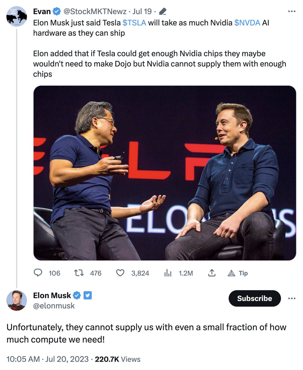 If you want to understand how hard it is to get GPUs from NVIDIA, Elon Musk may have some insights.